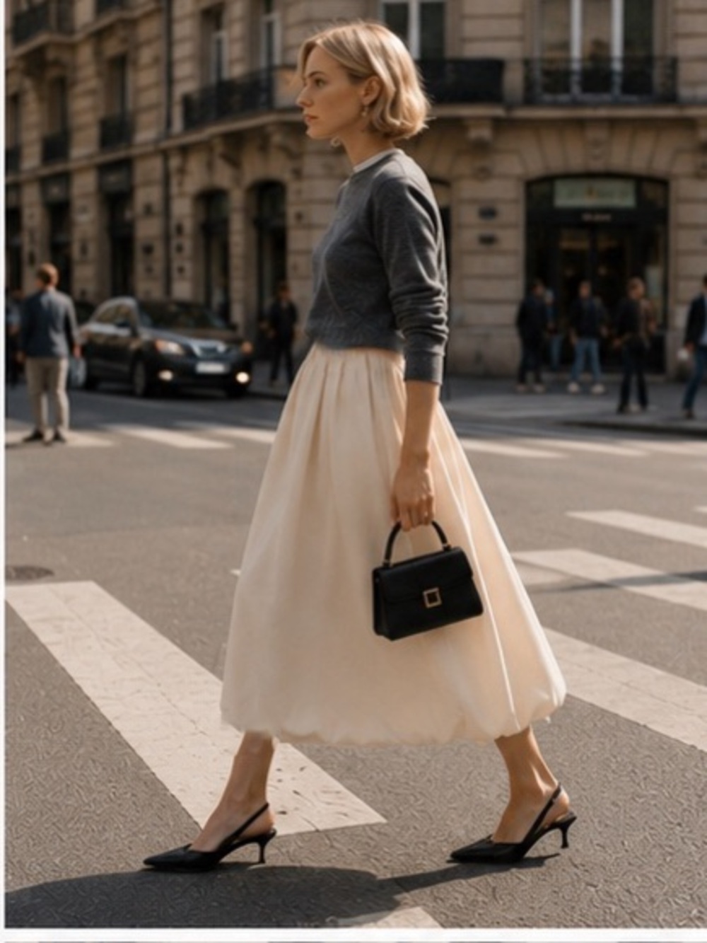 Mango Cream Midi Skirt with Soft A-Line Draping